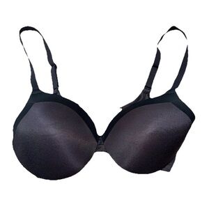 Maidenform Lined Bra 36B Satin Black Padded Cups Full Coverage Convertible 09436